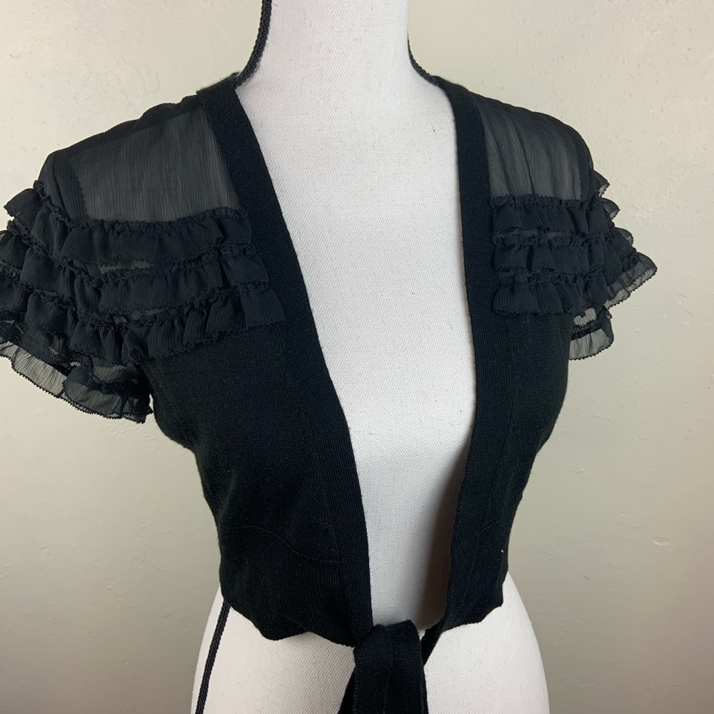 Loft Open Front Black Ruffle Cardigan